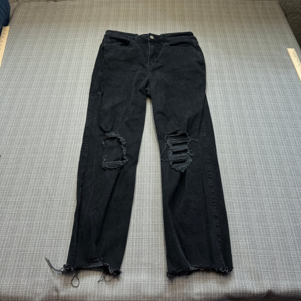 Hollister Ultra High-Rise Vintage Stretch Jeans Black Distressed Raw Hem